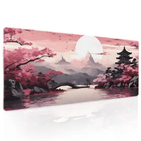 Aportt 772060651910 Pink Japanese Sakura Gaming Mouse Pad Xl Cherry Blossom Tower Mountain Landsc
