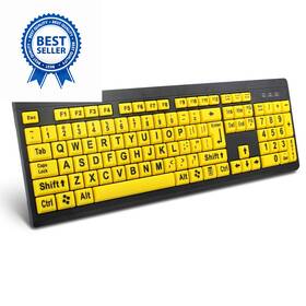 Boogiio 0910040 Large Print Computer Keyboard Wired Usb High Black With Yellow Keys