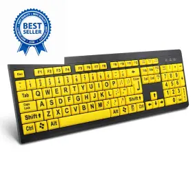 0910040 Boogiio Large Print Computer Keyboard Wired Usb High Black With Yellow Keys 0910040 Boogiio Large Print Computer Keyboard Wired Usb High Black With Yellow Keys