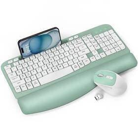 Eayblly Kg812-04 Wireless Keyboard And Mouse Combo Wave Keys Full-sized Ergonomic Wi