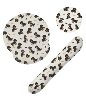 Wtsbd-156 Fiouqine Cute Dachshund Dog Mouse Pad With Wrist Rest Set 3-in-1 Support Mousep