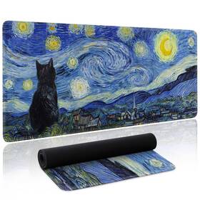 Fvn Pad-666 Starry Night Cat Gaming Mouse Pad Large Desk Mat Extended Keyboard