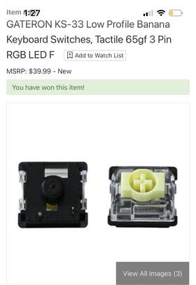 Gateron Ks-33 Low Profile Banana Tactile 65gf 3-pin Rgb Led Pre-lubed