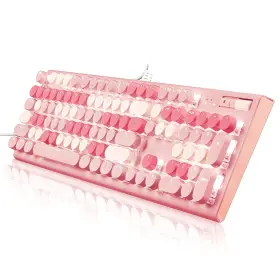 Guismous 950125752688 Cute Pink Keyboard Wired With White Backlit Typewriter Volume Knob Light S