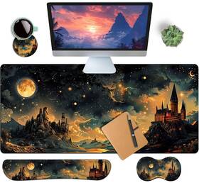 Haositeck Hst-dp-942406-4p-3 4-piece Extended Large Mouse Pad Set For Women Men With Castle Night Design I