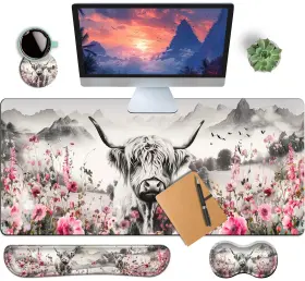 Hst-dp-942406-4p-7 Haositeck 4-piece Extended Large Mouse Pad Set For Women Men With Highland Cow Design I