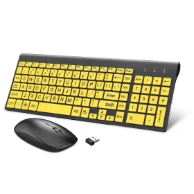 Hxmj 763300998308 Hxmj-wireless Large Print Keyboard And Mouse Set With Usb Receiver Quiet Sci
