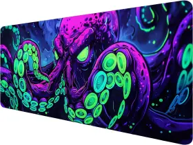 Mousepad-38  Hzwfzb Octopus Gaming Desk Mat Xl 31.5x11.8 Inches Neon Cthulhu Large Mouse Pad