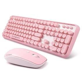 Letton 956766953453 Pink Wireless Keyboard Mouse Combo 104 Round Keys Cute Colorful Retr
