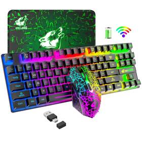 Lexonelec 609701216897 Wireless Gaming Keyboard And Mouse Combo Rainbow Backlit Rechargeable 3800mah