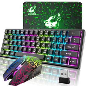 Lexonelec 678324622835 Wireless Gaming Keyboard And Mouse Combo 61 Key Rainbow Backlit With