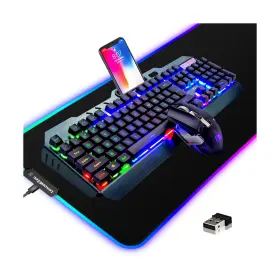 K670 Lexonelec Wireless Gaming Keyboard And Mouse Combo 3 In 1 Rainbow Led Recharg... Fast Ship