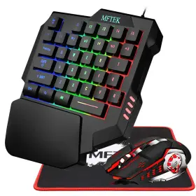 Mftek 763230584466 One Hand Gaming Keyboard And Mouse Combo Rgb Rainbow Backlit One-hande