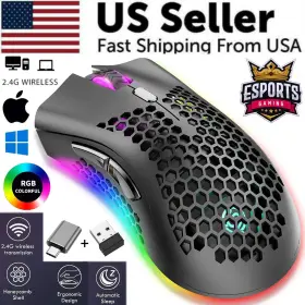 Milaglobal.us 313096481487 Wireless Mouse Gaming Rechargeable Optical Cordless 7 Color Led Backlit Pc