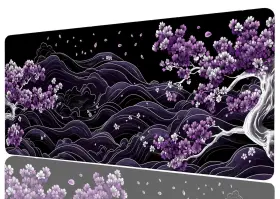 Mzcsdong 458592547320 Purple Cherry Blossoms Gaming Mouse Pad Black And White Japanese Wave