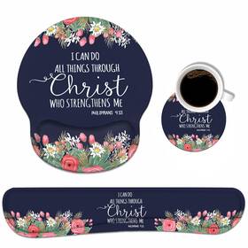 Poiuytrew Pad-p12 Keyboard Wrist Rest And Mouse Pad Support Set With Coasters Floral Quo