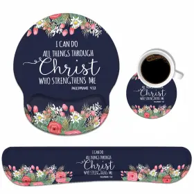Pad-p12 Poiuytrew Keyboard Wrist Rest And Mouse Pad Support Set With Coasters Floral Quo