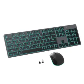 Rf425-backlit-f Powzan Quiet Wireless Keyboard And Mouse Backlit Rechargeable Silent Flat