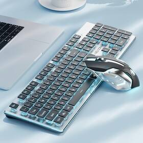 Seunkwang 976049516403 Eweadn V3 Wireless Keyboard And Mouse With Blue Backlit Metal Panel Bluetoo