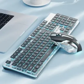 Seunkwang 976049516403 Eweadn V3 Wireless Keyboard And Mouse With Blue Backlit Metal Panel Bluetoo
