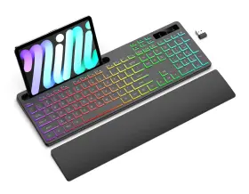 Ws415-s-bk-us Soueto Wireless Keyboard With 7 Colors And 4 Modes Rgb Backlit Ergonomic Wit