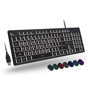 X9 Performance 701107500126 Large Print Backlit Keyboard Wired Easy-to-see Light Up Keys For Seniors