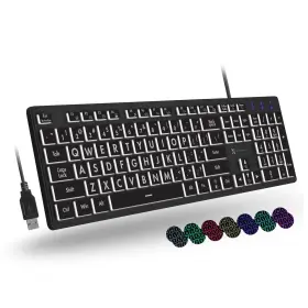 X9 Performance 701107500126 Large Print Backlit Keyboard Wired Easy-to-see Light Up Keys For Seniors