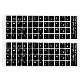 Zaplyte 686687870336 2 X Spanish Keyboard Stickers Cover Smooth Black Background White Lettering