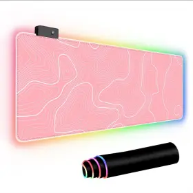 Zefixon 740953397689 Pink Rgb Mouse Pad Led Desk Mat Large Gaming Mousepad And White Line Des