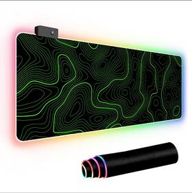 Zefixon 740953397719 Rgb Mouse Pad Led Desk Mat Large Gaming Mousepad Black And Green Line Design