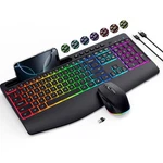Keyboard And Mouse Wireless Combo With 7 Color Changable Backlights, Wrist Rest New. Price: $61.02.
