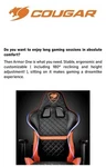 Cougar Computer Gaming Chair Black Orange Logo Adjustable Armrests Used. Price: $75.00.
