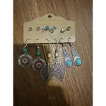 6 Pair Bohemian Silver Turquoise Set Leaf Star Arrow Drop Stud New. Price: $13.50.