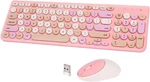 Wireless Keyboard And Mouse Combo Pink-colorful Retro Typewriter Round Keys Open. Price: $18.99.